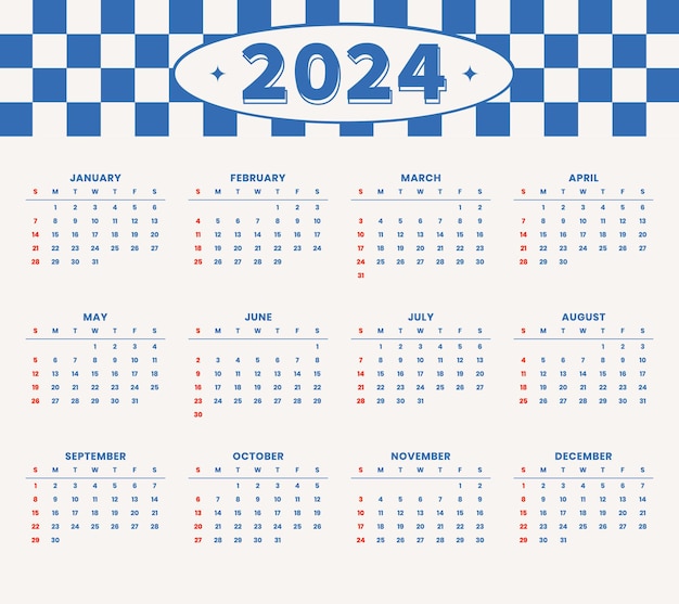 Vecteur old school vector gratuit de style minimal et plat vector de conception de modèle de calendrier pour la nouvelle année 2024