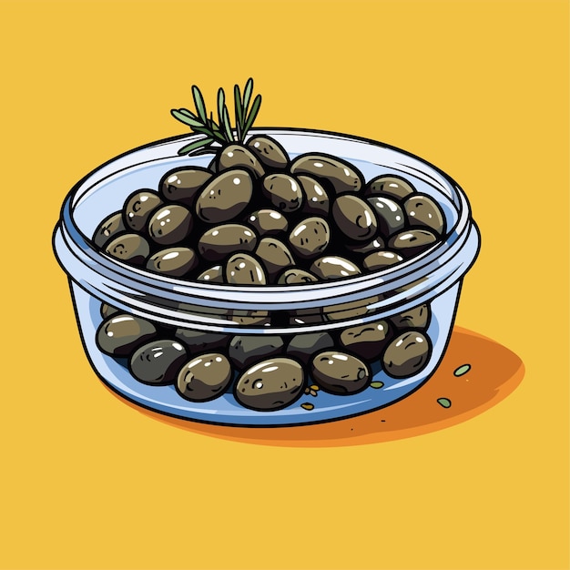 Vecteur olives en conserve dans un bocal en verre illustration vectorielle contour du produit alimentaire dans un style de croquis rétro