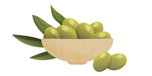 Olives Vertes Sur Une Assiette. Illustration Isolée De Vecteur De Dessin Animé