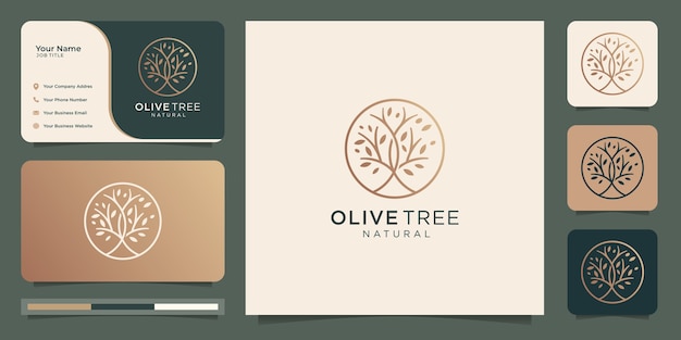 Olivier D'or Moderne, Création De Logo D'huile D'olive Et Carte De Visite.