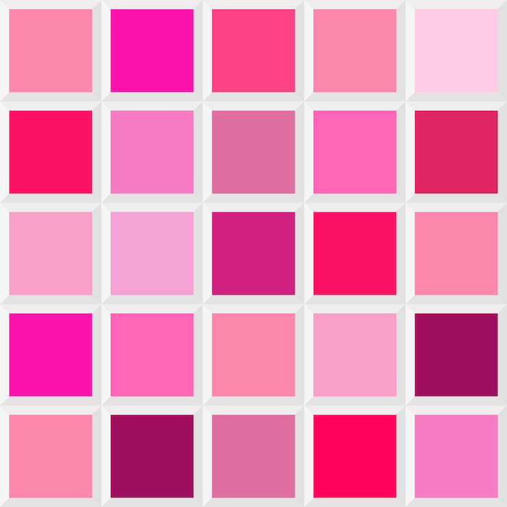 Vecteur l'ombre de la couleur rose des nuances de la palette de carreaux sans couture