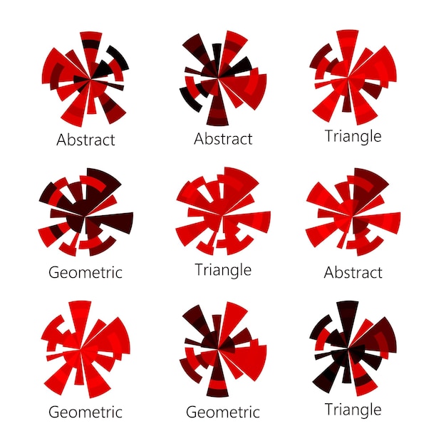 Vecteur ombre rouge abstraite isolée logo de forme ronde de triangles sur fond blanc diagramme icônes collection éléments géométriques illustration vectorielle