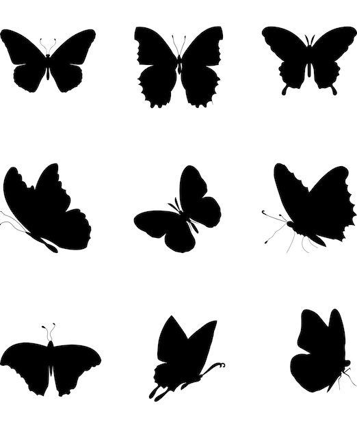 Vecteur les ombres ailées une collection de silhouettes de papillons