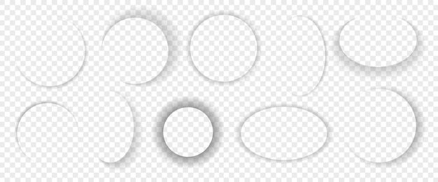 Les ombres vectorielles réalistes sont isolées sur un fond transparent. Des formes ovales rondes d'ombres.