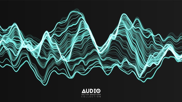 Onde audio d'écho 3D à partir du spectre. Graphique d'oscillation d'ondes de musique abstraite.