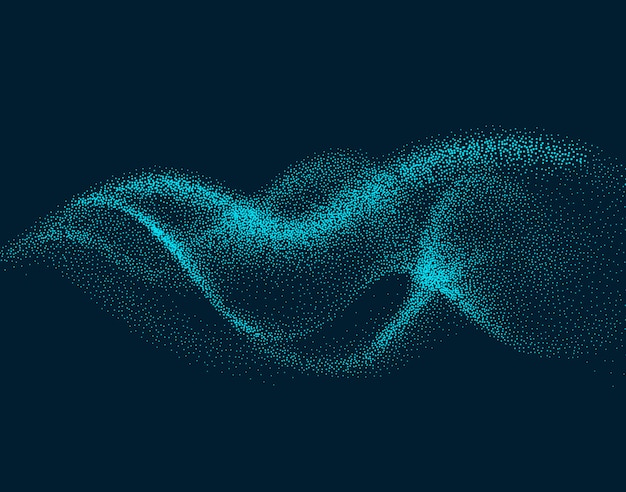 Onde de flux numérique avec des particules en mouvement. Abstrait effet de fumée