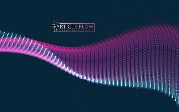 Onde de particules fluides, mouvement sonore dynamique. illustration vectorielle 3D. Belle gamme de points lumineux en forme de vague.