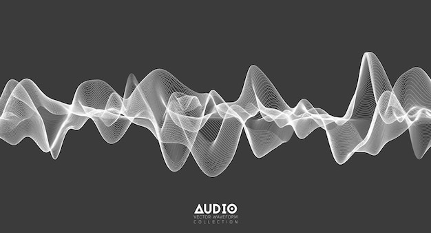 Onde sonore audio 3D. Oscillation d'impulsion de musique blanche. Motif d'impulsion lumineux.