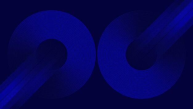 Des ondes circulaires bleues abstraites avec des lignes courbes sur un fond sombre