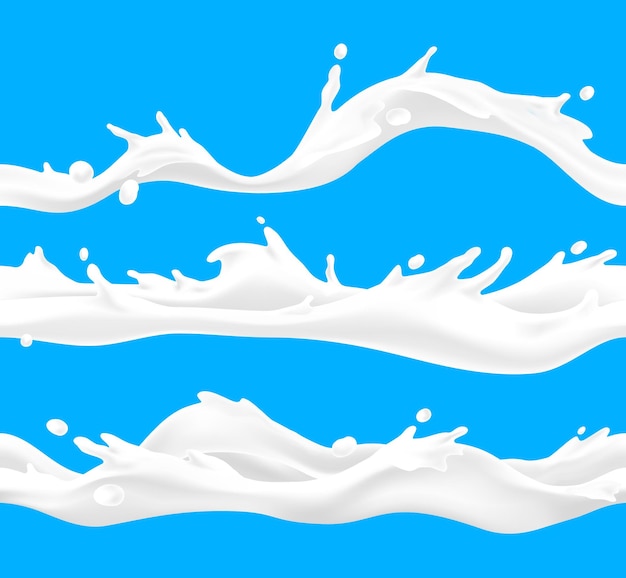Ondes de lait. Éclaboussure de yaourt liquide réaliste et gouttes 3D, vagues de boisson au lait isolées pour l'emballage de produits laitiers. Ensemble de tourbillons de crème d'illustration vectorielle, concepts d'éléments blancs boissons nature fraîche