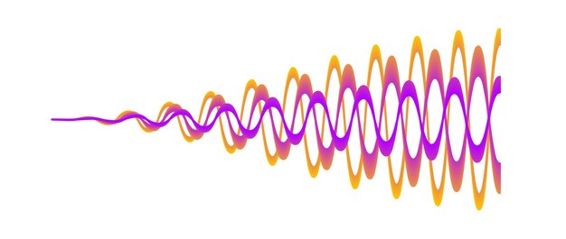 Vecteur ondes ou signaux sonores qui se chevauchent trois lignes sinusoïdales dégradées orange violet voix ou musique audio