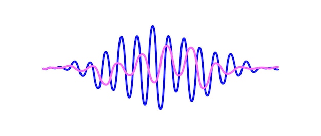Vecteur ondes sonores bleues et roses superposées deux lignes sinusoïdales de fréquence et d'amplitude différentes