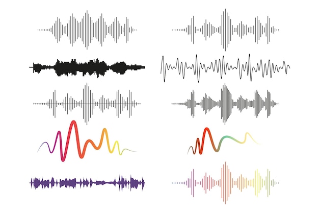 Les Ondes Sonores Définissent Le Vecteur D'impulsion Musicale De La Technologie D'égaliseur Numérique Audio Illustrations Sur Fond Blanc