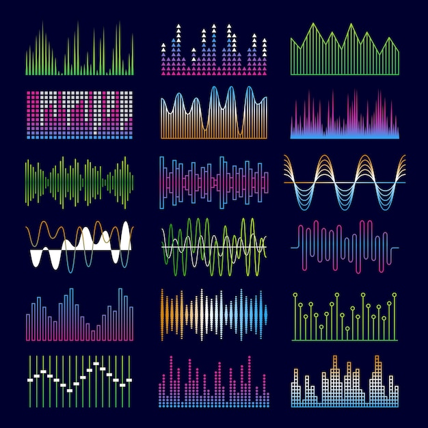 Les Ondes Sonores. Les Formes D'égaliseur De Symboles Musicaux Signalent Des Modèles D'impulsion Vocale.