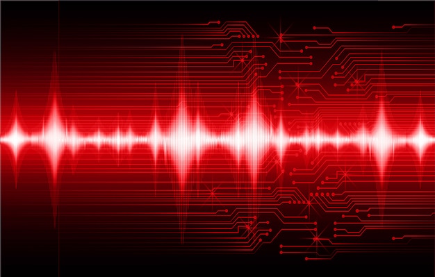 Ondes Sonores Oscillant Fond De Lumière Rouge Foncé