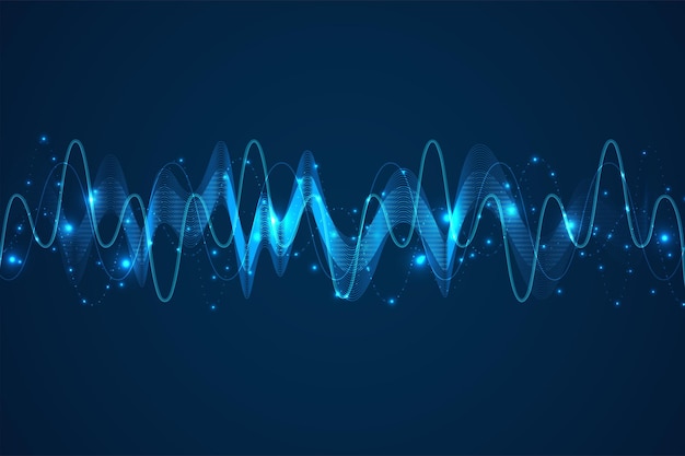 Les ondes sonores oscillent à la lueur de la lumière. Fond de technologie abstraite