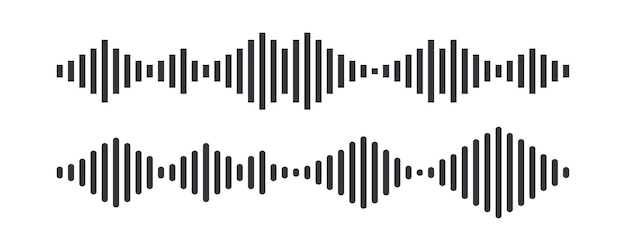 Ondes sonores, symbole de forme d'onde de piste musicale, rythme audio, élément de conception isolé de technologie d'égaliseur numérique, panneau de console, amplitude de vibration monochrome de battements musicaux d'impulsion. Illustration vectorielle
