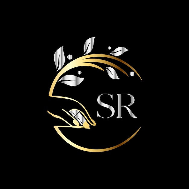 Ongles du logo SR Monograms, modèle vectoriel Luxury Cosmetics Spa Beauty