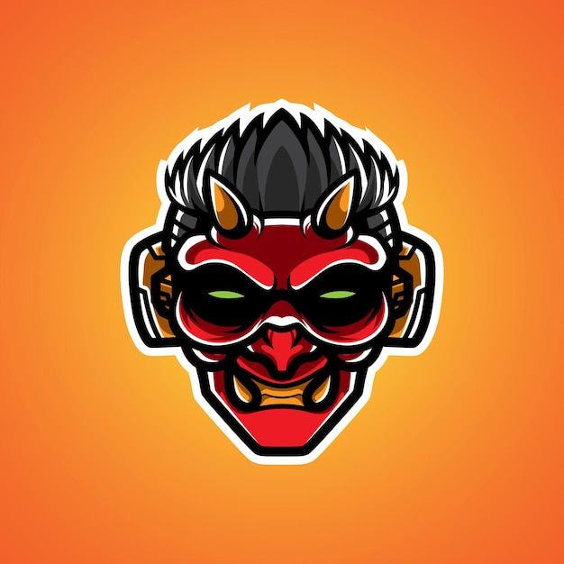 Oni Cyborg Tête Mascotte Logo