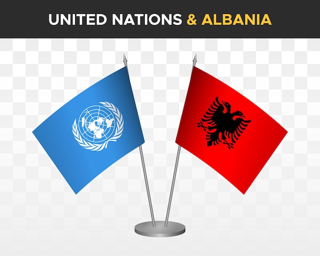 Onu Nations Unies Contre L'albanie Maquette De Drapeaux De Bureau Isolé 3d Drapeaux De Table D'illustration Vectorielle