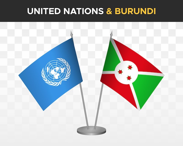 Onu Nations Unies Vs Burundi Drapeaux De Bureau Maquette Isolé 3d Drapeaux De Table D'illustration Vectorielle