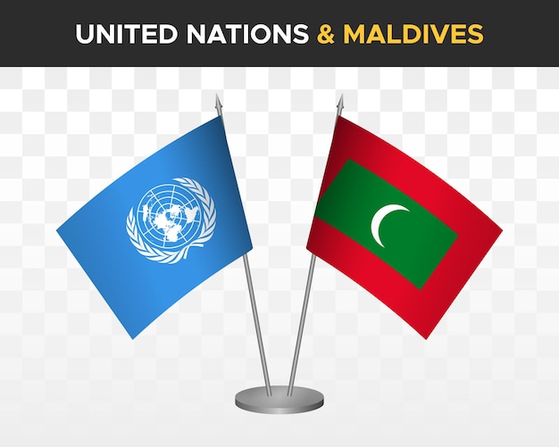 Onu Nations Unies Vs Maldives Maquette De Drapeaux De Bureau Isolé 3d Drapeaux De Table D'illustration Vectorielle