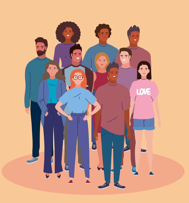 Vecteur onze personnages de jeunes