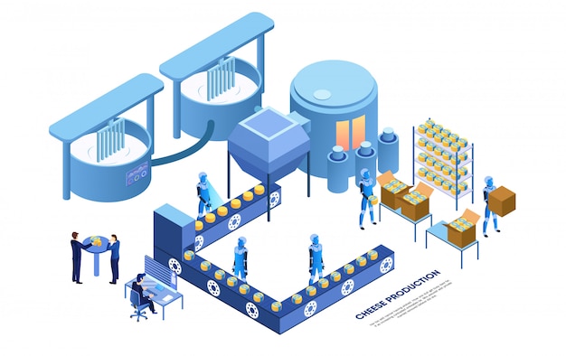 Opérateur D'usine Et Robots Intelligents Produisant Du Fromage