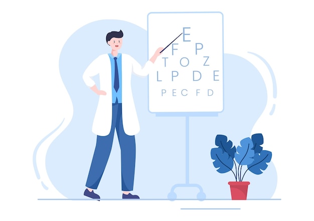 Ophtalmologie du contrôle de la vue du patient Test optique des yeux et choix de la lentille de lunettes dans l'illustration