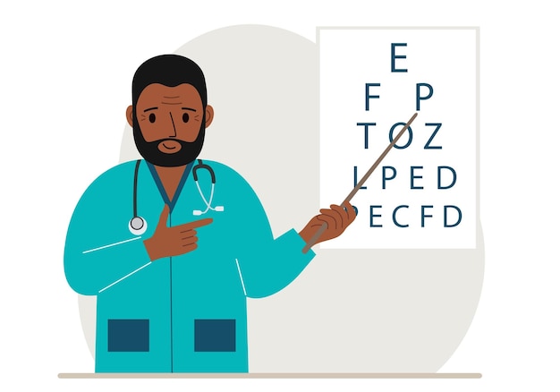 Ophtalmologiste près de la table de test de vision Diagnostic et examen de la vue L'optométriste vérifie la vue et choisit des lunettes