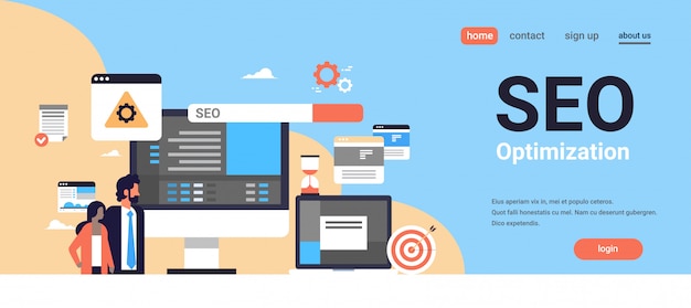 Optimisation des moteurs de recherche SEO couple homme femme surveillance internet processus de recherche concept