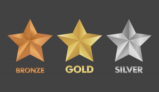 Or argent et bronze star set vector illustration