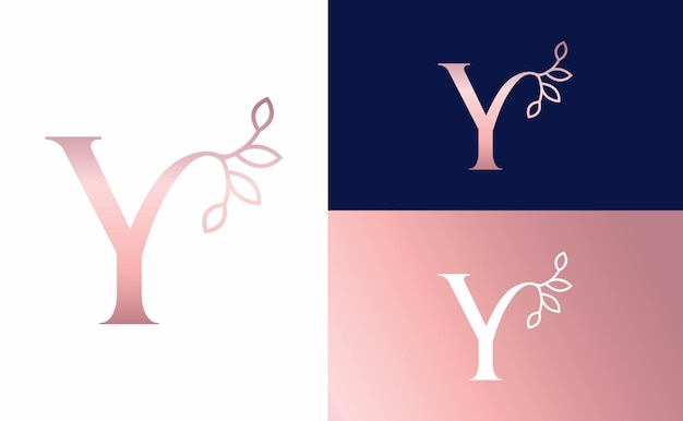 Vecteur or rose nature feuille couronne beauté logo lettre y