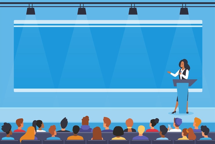 Vecteur orateur présentant le concept à la conférence