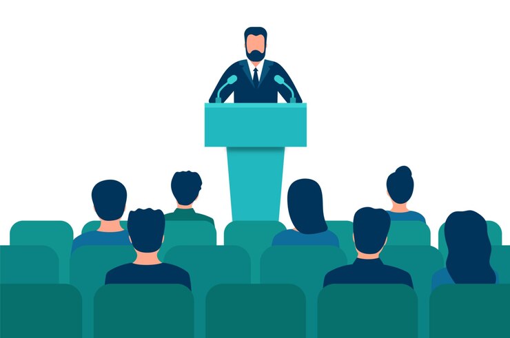 Vecteur orateur public sur le podium