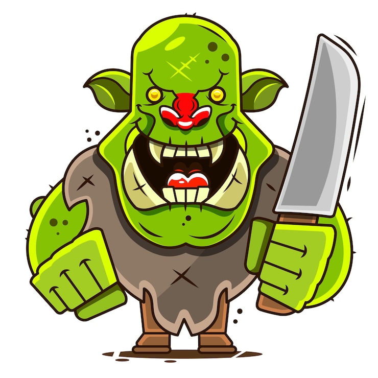 Vecteur orc, personnage, jeux informatiques, poignard, dessin animé, vecteur