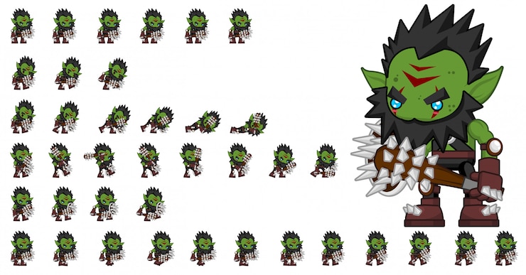 Vecteur orc warrior jeux sprites
