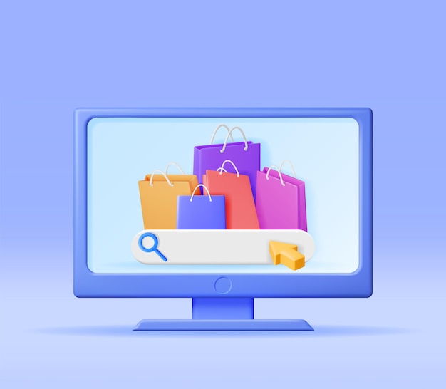 Ordinateur 3D avec sac à provisions