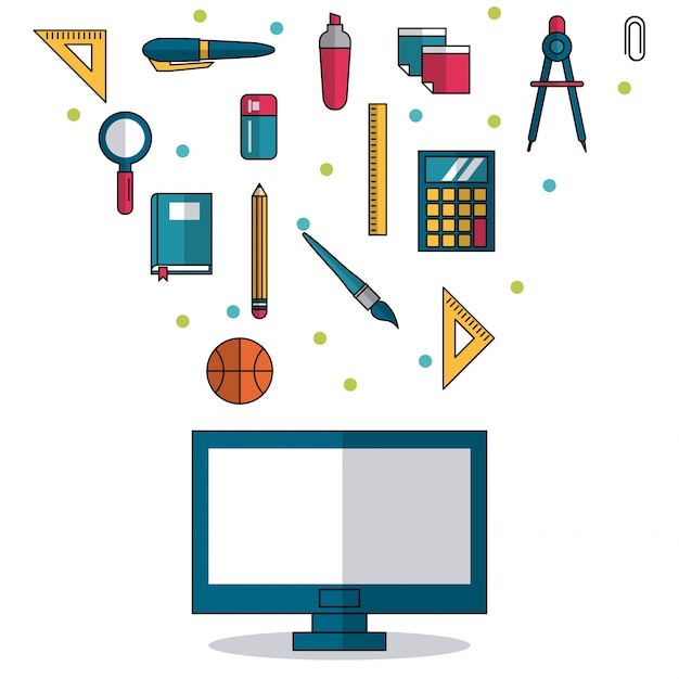 Ordinateur Et Icônes Plus Petites Des éléments De L'école