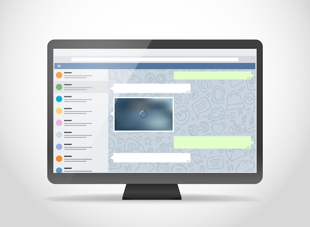 Vecteur ordinateur moderne avec application de messagerie à l'écran. maquette photoréaliste. modèle pour un contenu