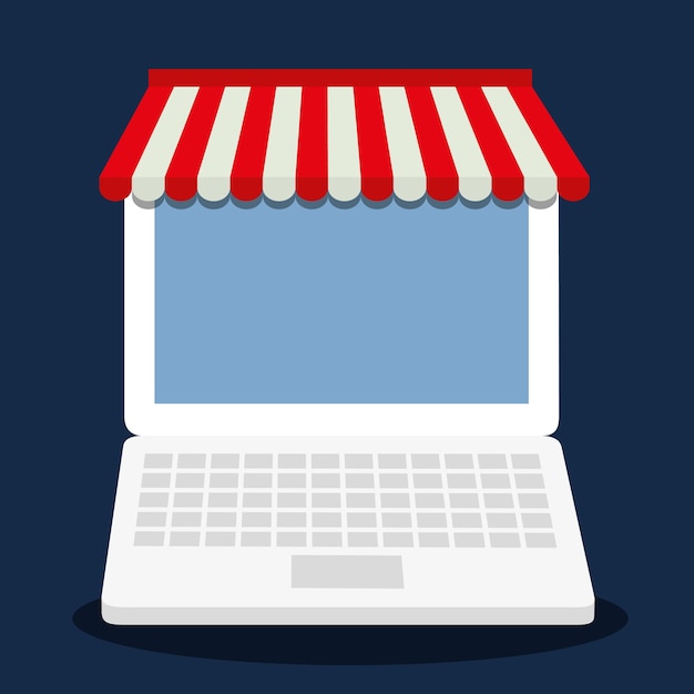 Vecteur ordinateur portable, achats, en ligne, magasin, icône marché
