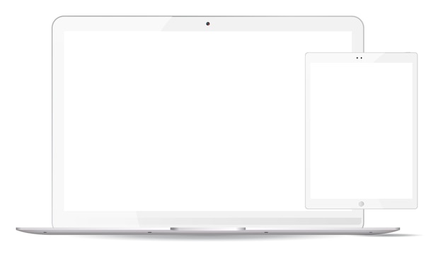 Ordinateur portable blanc, ensemble de maquette de tablet pc. Appareils mobiles