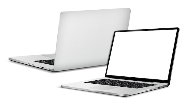 Ordinateur portable avec écran blanc à l'avant et à l'arrière