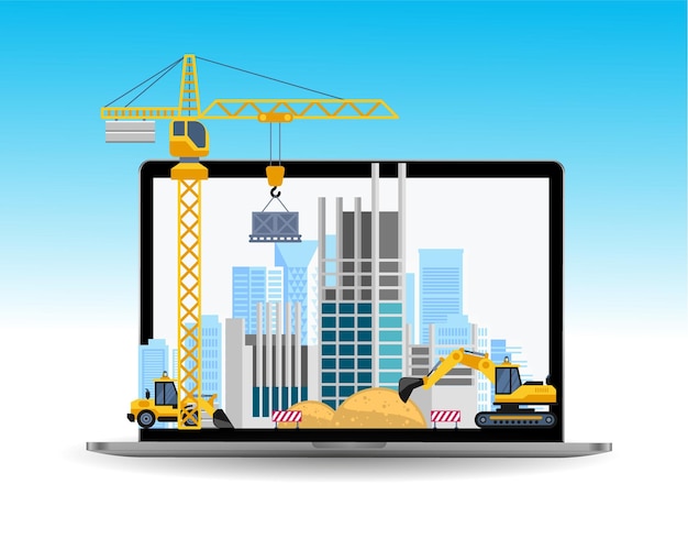 un ordinateur portable avec une grue et une grue dessus