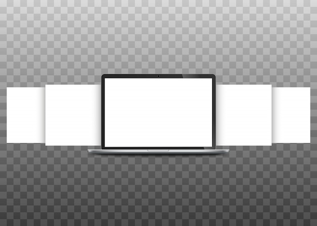 Ordinateur portable avec des pages blanches. Concept de présentation de projets de conception Web.