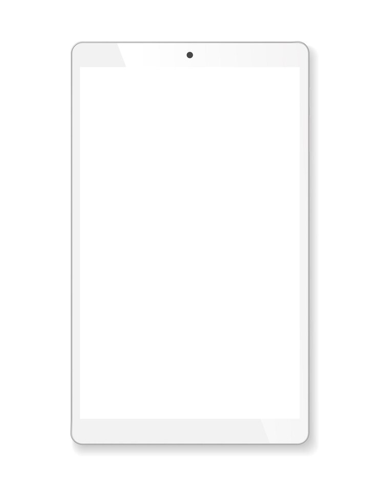 Ordinateur portable tablette réaliste. Gadget blanc contemporain. Élément de conception graphique pour catalogue, site Web, maquette vierge, modèle de démonstration. Isolé sur fond blanc. Illustration vectorielle.