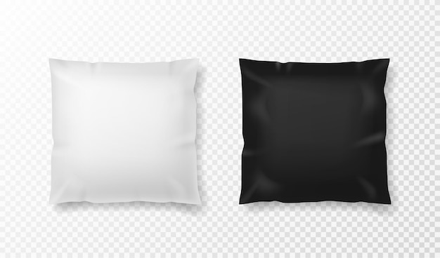 Vecteur oreiller noir et blanc. maquette d'oreillers orthopédiques de confort réaliste, coussin textile vue de face pour la marque, la publicité et la présentation modèle vectoriel unique 3d isolé sur fond transparent
