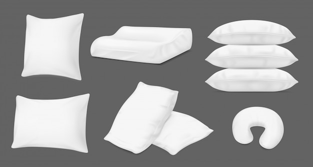 Oreillers blancs réalistes, coussins de lit orthopédiques
