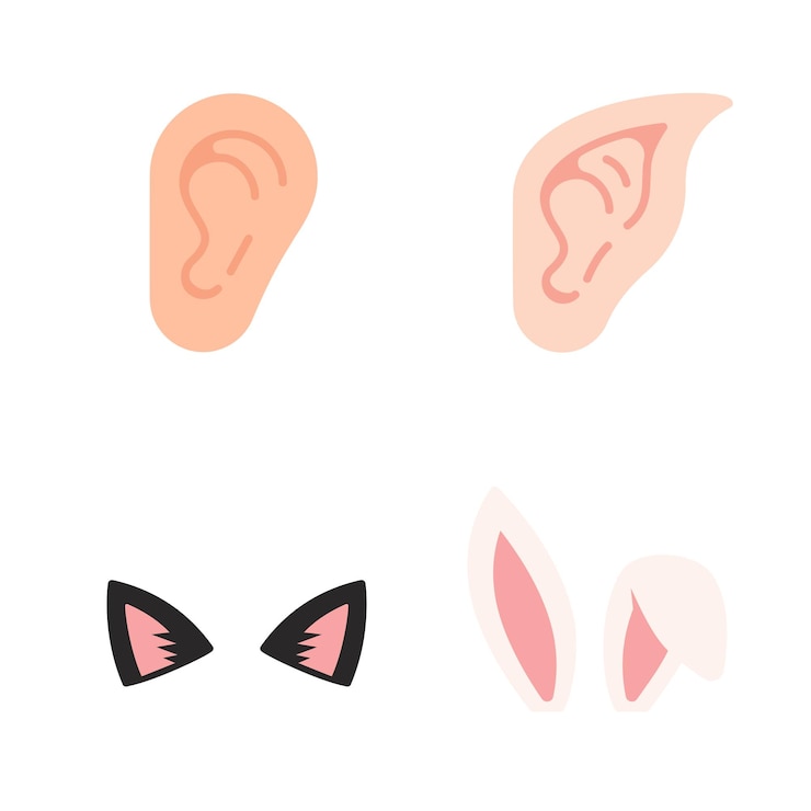Vecteur oreilles humaines elfe oreilles chat oreille masque illustration vectorielle