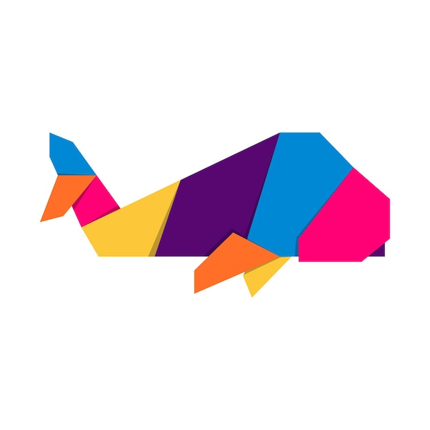 Origami baleine. Création de logo de baleine vibrante colorée abstraite. Origami animalier. Illustration vectorielle